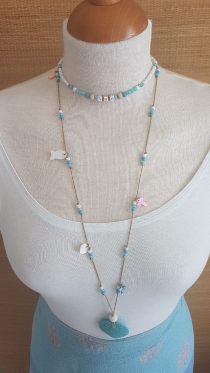 Hippie Chic Necklace with turquoise stone heart - Image 4