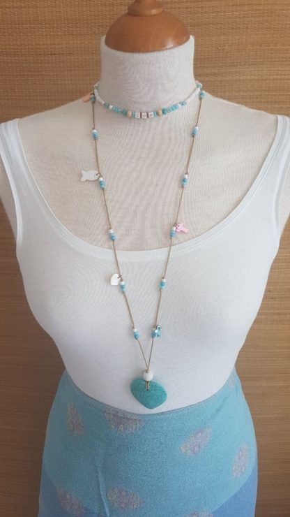 Hippie Chic Necklace with turquoise stone heart - Image 5