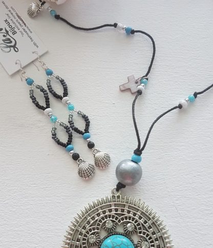 Long Turquoise black silver earrings
