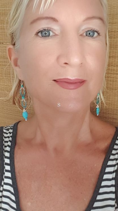 Long Turquoise black silver earrings - Image 2