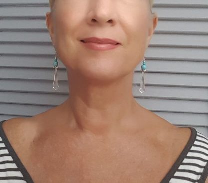 Turquoise earrings with acrylic pendant - Image 2